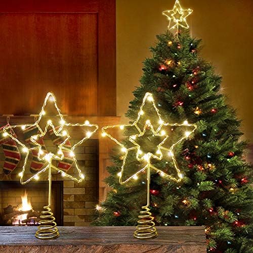 Élénk Lelkesedéssel 2-Pack 6 LED karácsonyfa Topper Csillag elemes Időzítő LED - es Csillagos Meleg Fehér Ezüst Drót kigyullad