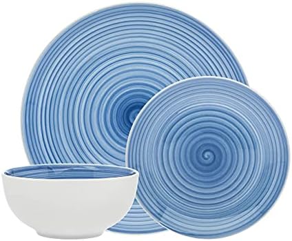Étkészlet Meghatározott Spirál, Kék Porcelán Vacsora Saláta Tányér Levest - 12 darabos készlet