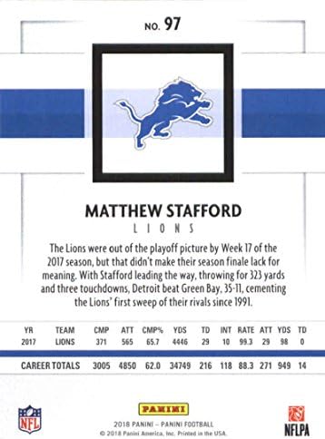 2018 Panini NFL-Foci 97 Matthew Stafford Detroit Lions Hivatalos Kereskedési Kártya