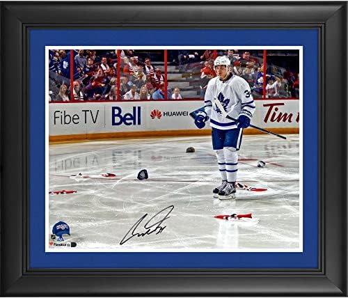 Auston Matthews Toronto Maple Leafs Keretes Dedikált 16 x 20 Első NHL-mesterhármas Fénykép - Dedikált NHL Kalapok