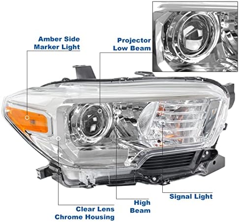 ZMAUTOPARTS Vetítő Fényszórók, Fényszóró Króm w/6.25 Kék LED DRL Kompatibilis -2021 Toyota Tacoma