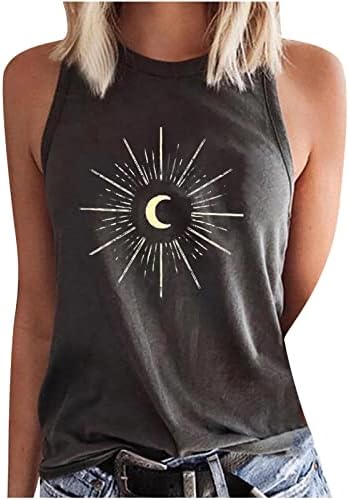 Hölgyek Cami Tartály Blúzok Hold Nap Blúz Fűző Tshirts Ujjatlan Legénység Nyak Spandex Alkalmi Blúzok, MINT
