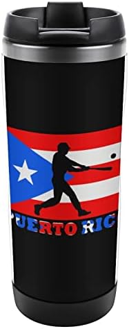 Baseball Puerto Rico Zászló Utazási Bögre Rozsdamentes Acél Vákuum Szigetelt Kávés Csésze Fedő Otthoni Kerti Office 12 Oz