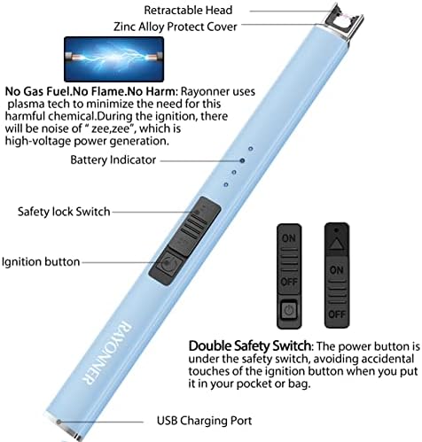 RAYONNER Elektromos Öngyújtó Öngyújtó, Gyertya Könnyebb USB Könnyebb a Biztonsági Kapcsoló Újratölthető Flameless Plazma