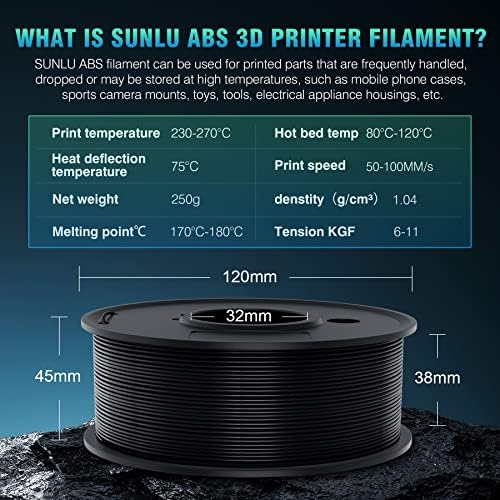 SUNLU 250g ABS Végtelen 1.75 mm-es Csomag, valamint PLA Meta 3D-s Nyomtató Végtelen Kék, méretpontosság +/- 0,02 mm, 0, 25
