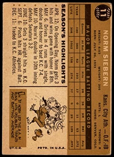 1960 Topps 11 Norm Siebern Kansas City Atlétika (Baseball Kártya) JÓ Atlétika