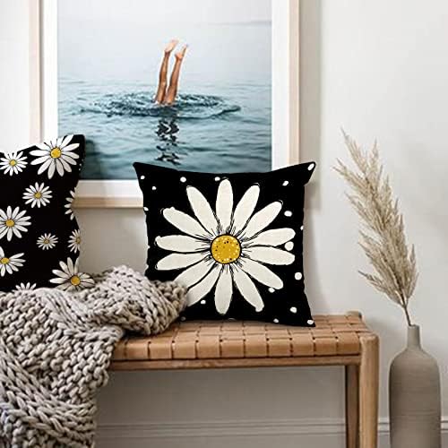 AnyDesign Fekete Daisy Párnát Öleli 18 x 18 cm-es Tavaszi-Nyári azt Mondom, Párna Esetben, Virágos, Dekorációs párnahuzat
