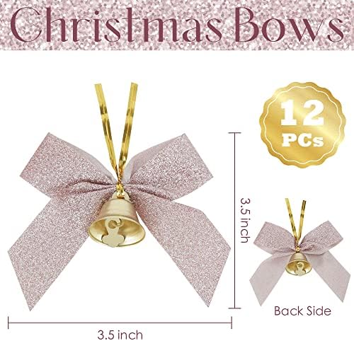 AIMUDI Rózsaszín Karácsonyi Íjak Ajándék Csomagolás 3.5 előre elkészített Csillogó Mini karácsonyfa Íjak Jingle Bells Rose