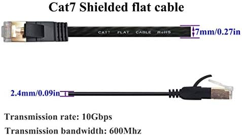 AAOTOKK Cat7 Hálózati Kábel,10 Gigabit 600Mhz Fekete Lapos RJ45 Férfi Ethernet Javítás Árnyékolt Kábel RJ45 Snagless Csatlakozó