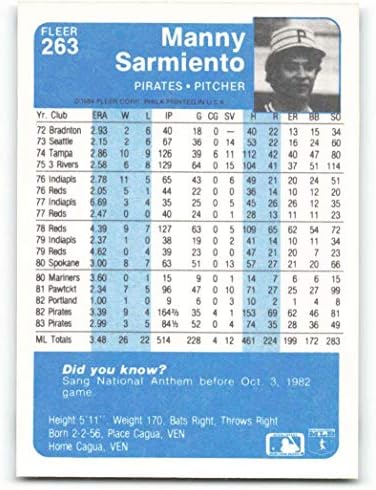 1984 Fleer 263 Manny Sarmiento