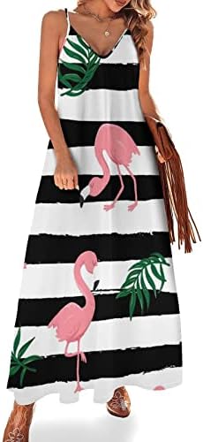 BAIKUTOUAN Rózsaszín Flamingó Madarak, Trópusi Levelek Női Nyári pánt nélküli Ruha nyári ruháknak V-Nyakú, Ujjatlan Hosszú