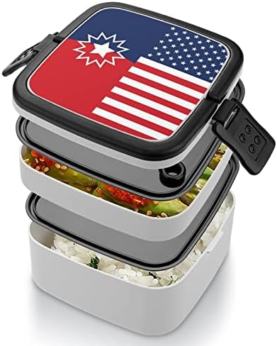 Juneteenth Amerikai Zászló Ebédet Hordozható Double-Layer Bento Box Nagy Kapacitású Ebéd Tartály Élelmiszer-Tartály Kanál