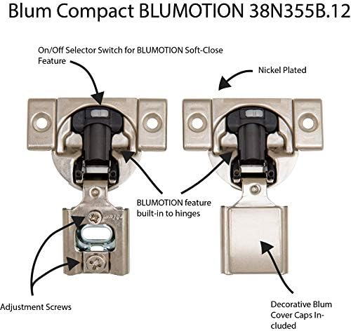 Blum (10 Csomag) 3/4 Overlay Puha Közel Zsanér 38N355B.12 105° Blumotion Csavarokkal, Borító Sapka, ProCabinetBumpers Lökhárítók