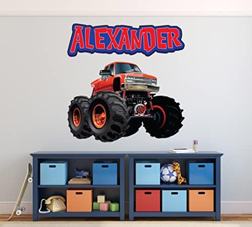 Egyéni Monster Truck Fali Matrica - Monster Truck Wall Art – Személyre szabott Neve Fali Matricák a Fiúk Hálószoba Dekoráció