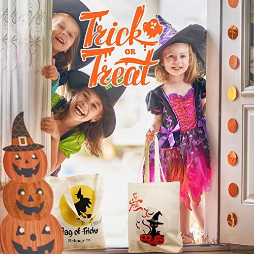 4 Db Halloween Tote Bags Csokit vagy Csalunk zacskó Cukorkát 13.8 Hüvelyk Halloween Party Édesség Ajándék Táskák Gyerekek
