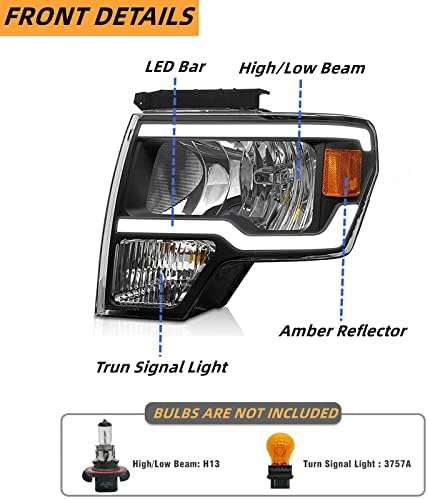 PetGirl Fényszóró Szerelvény Kompatibilis Ford F150 2009-2014-es LED-es Fényszórók Ház Amber Reflektor Utas, valamint Vezető