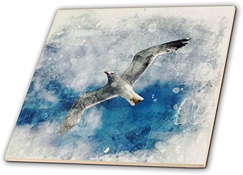 3dRose Kép Akvarell Sirály Repül Egy Kék Felhős Égbolt - Csempe (ct_349452_1)