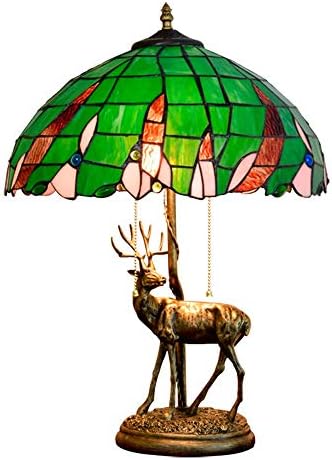 ZSBLXHHJD Tiffany asztali Lámpa Retro Elk Bázis, Bár, Kávézó Művészeti asztali Lámpa Kreatív Étkező, Nappali, Hálószoba Zöld