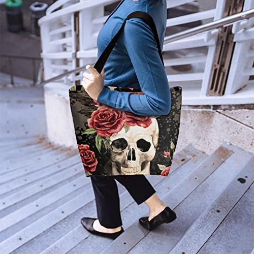 TropicalLife Minta Gótikus Skull Rose Vászon Tote Bags Újrafelhasználható Táskák Váll Bevásárló Táska Táskák Munka Strand