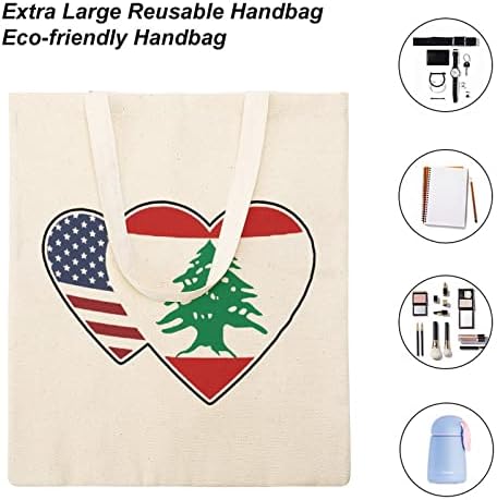 Libanon USA Zászló Szív Vászon Táska, Könnyű, többször felhasználható Bevásárlás Ruhával Bag Személyre szabott Nyomtatott