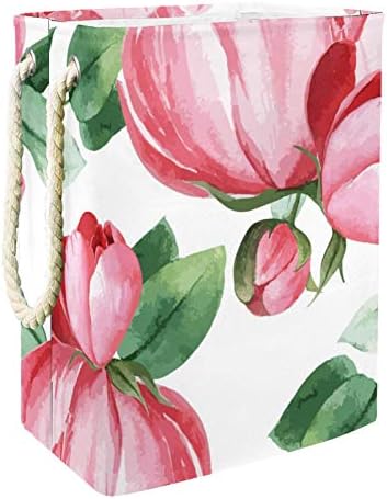 DEYYA pünkösdi Rózsa a Virágok Akvarell Botanikus Rózsaszín Szennyes Kosár Kosarad Magas, Erős Összecsukható a Felnőtt Gyerekek