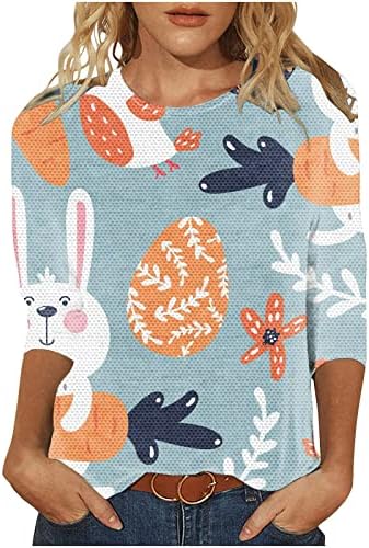 Húsvéti Pólók Női Boldog Húsvéti Levél Nyomtatott Pullovers Aranyos Nyuszis Póló Felső Laza Sleeve 3/4-Es Ujjú T-Shirt