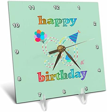 3dRose Boldog 90 Születésnapot, Süti a Gyertyát, Lufi, Kalap. - Desk Órák (dc_350713_1)