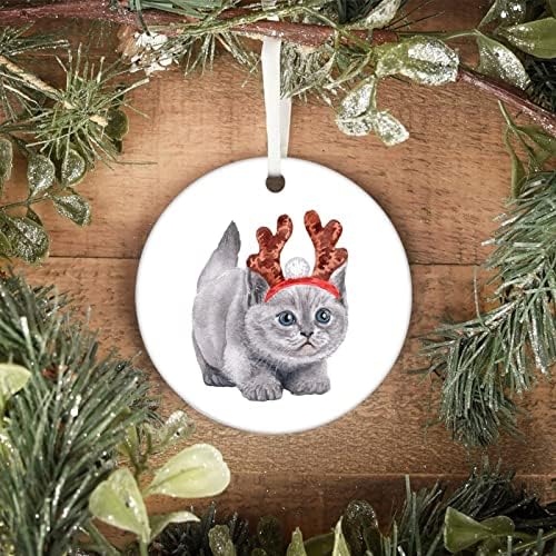 Boldog Karácsonyt Macska Dísz, Pet agancsokkal Kerámia Karácsonyi Díszek, 3 Inch, Macska agancsokkal Dísz, Pet agancsokkal