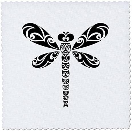 3dRose Szitakötő Fekete Törzsi Tetoválás Stílus, Művészet, Fehér Paplan Négyzetek (qs_355574_2)
