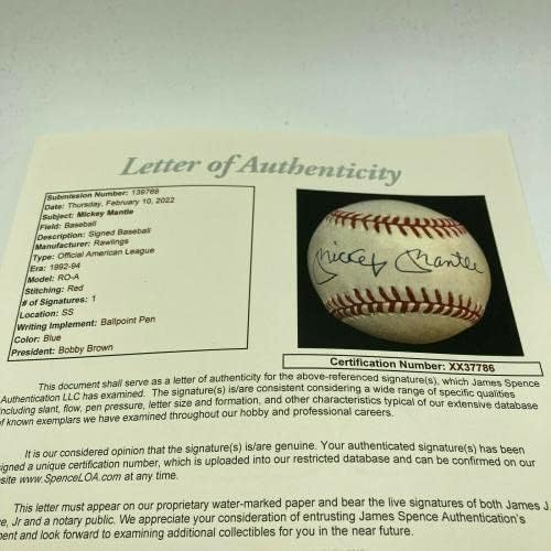 Gyönyörű Mickey Mantle Aláírt Amerikai profi Baseball-Liga MENTA Autogramot SZÖVETSÉG COA - Dedikált Baseball
