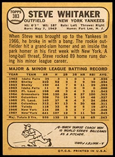 1968 Topps 383 Steve Whitaker New York Yankees (Baseball Kártya) NM/MT Yankees