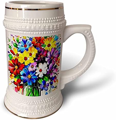 3dRose Művészi csokor virág a vázában. Fröccsenő színes. - 22oz Stein Bögre (stn-374980-1)