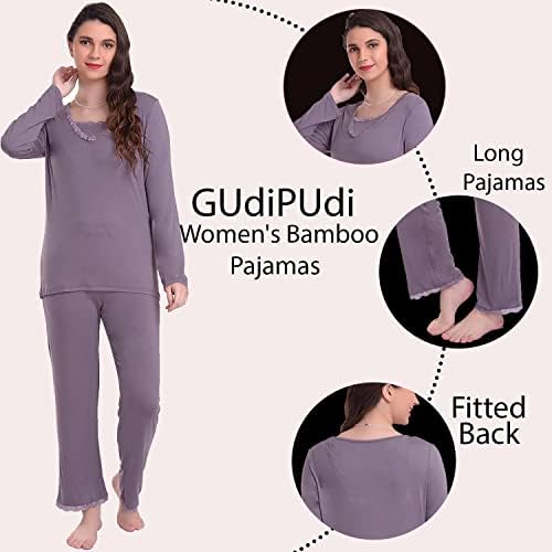 GUdiPUdi Női Bambusz Pizsama, V-Nyak, Forró Flash Menopauza Megkönnyebbülés Pizsama