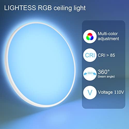 Lightess RGB LED süllyeszthető Mennyezeti Lámpát, 12 colos 24W Szabályozható Mennyezeti Lámpa Távirányítóval, 3000K-6500K