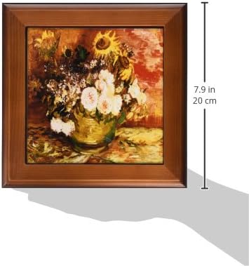 3dRose ft_128115_1 Tál Napraforgó, Rózsa, valamint Más Virágok Vincent Van Gogh Keretes Csempe, 8-8-Hüvelyk