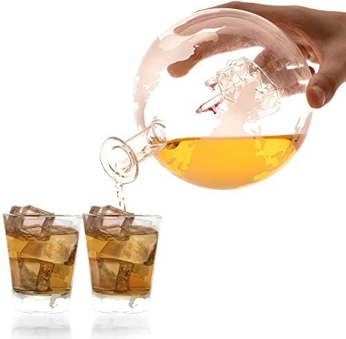 OLIVIA & AIDEN Whiskys Üveget Globe 8 feles pohár (Nagy 850 mL) Világ Térkép Ital Adagoló | Egyedi Ajándék Szett Férfi |