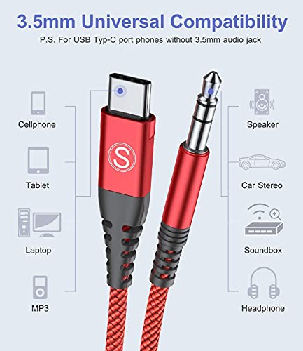 sweguard USB-C-3,5 mm-es Audio Jack Aux Kábel 4ft, C Típus 3,5 mm-es Fejhallgató-Autó Sztereó Aux Adapter Kábel a DAC Chip