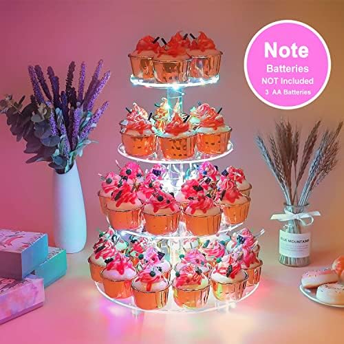 4 Tier Polc Cake Pop Állni (Rózsaszín) +4 Szint Kerek Süti Stand – Prémium Cupcake Jogosultja – Akril Cupcake-Torony Kijelző