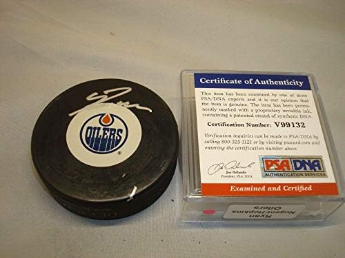 Ryan Nugent-Hopkins Aláírt Edmonton Oilers Jégkorong Autogramot PSA/DNS-COA 1D - Dedikált NHL Korong