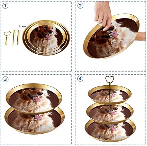 Torta Állvány Szett 3 Tier Cupcake Áll Újrafelhasználható Süteményes Tál Esküvő, Születésnap Tea Party Dekoráció, Állat Golden
