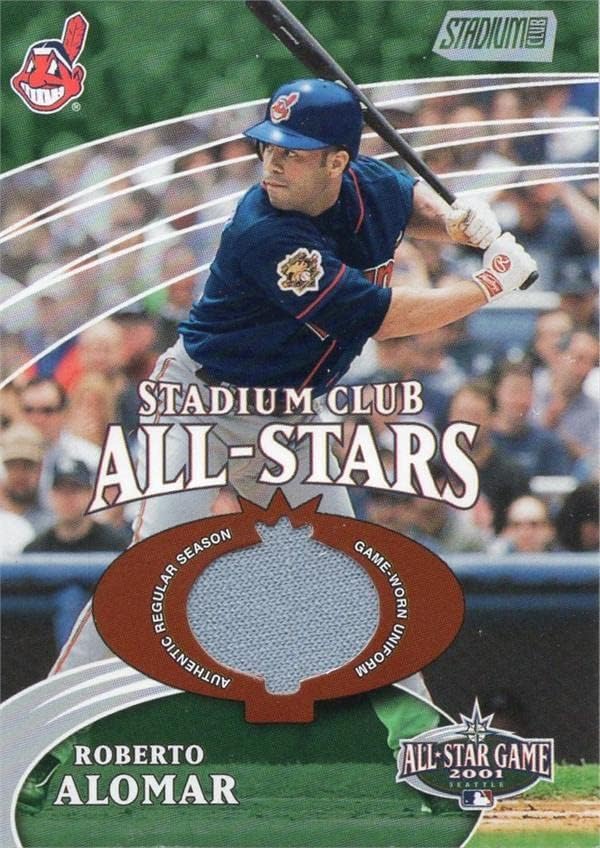 Roberto Alomar játékos kopott jersey-i javítás baseball kártya (Cleveland indians) 2001 Topps Stadion Klub Minden Csillagok