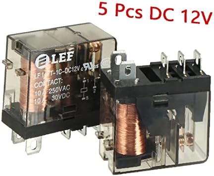 X-mosás ragályos 5db DC 12V Tekercs SPDT 1NO+1NC 5P Áram Elektromágneses Relé DIN Sín/PCB Szerelt 250V/30V 10A(5 Unids DC