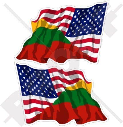 USA-Amerikai Egyesült Államok & LITVÁNIA Hullámzó Zászló, Amerikai & litván 3 (75mm) Vinil-Lökhárító Matrica, Matricák x2