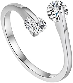 925 Ezüst, Állítható Gyűrű Kerek Cirkónia 2-Kő Gyűrűk Hölgyek Évforduló Kényes Menyasszonyi Eljegyzési Gyűrű