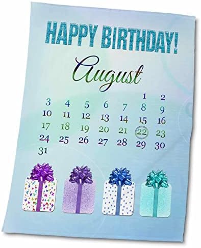 3dRose Születésnapja augusztus 22-én, Csillogó Nézd Boldog Születésnapot, Színes. - Törülközők (twl-181518-3)