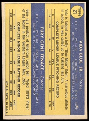 1970 Topps 21 Atlétika Újoncok Vida Kék/Gén Tenace Oakland Athletics (Baseball Kártya) EX/MT Atlétika