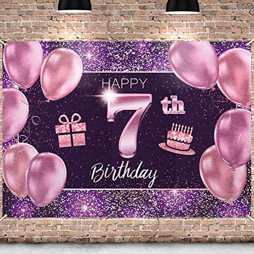 PAKBOOM 7. Boldog Születésnapot Banner Háttérben - 7 Születésnapi Party Dekorációk, Kellékek a Lány - Rózsaszín, Lila, Arany,
