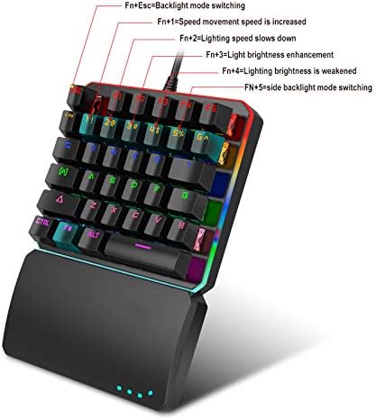 Egy Kézzel Mechanikus Gaming-Billentyűzet, RGB LED Háttérvilágítású Fél Billentyűzet Multimédia Funkció Gombot Hordozható