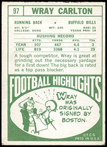 1968 Topps 97 Wray Carlton Buffalo Bills (Foci Kártya) VG/EX Számlákat Herceg