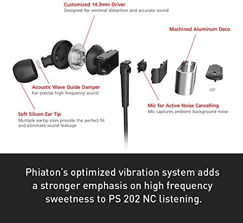 Phiaton PS 202 NC-Aktív zajszűrő Vezetékes Fülhallgató a Fülében Sztereó Fülhallgató Mikrofonnal, valamint Távoli, 10 Óra
